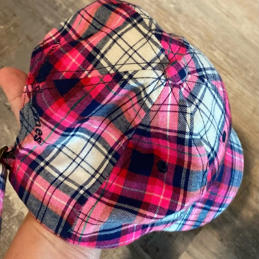 VINEYARD VINES Women's Pink Plaid Flannel Strap Back Cap Whale Logo - Picture 4 of 5